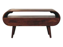 Móvel De Tv* Móvel de TV circular Artisan Furniture em castanheiro, 2 gavetas, 1 prateleira aberta, castanho Castanho chocolate
