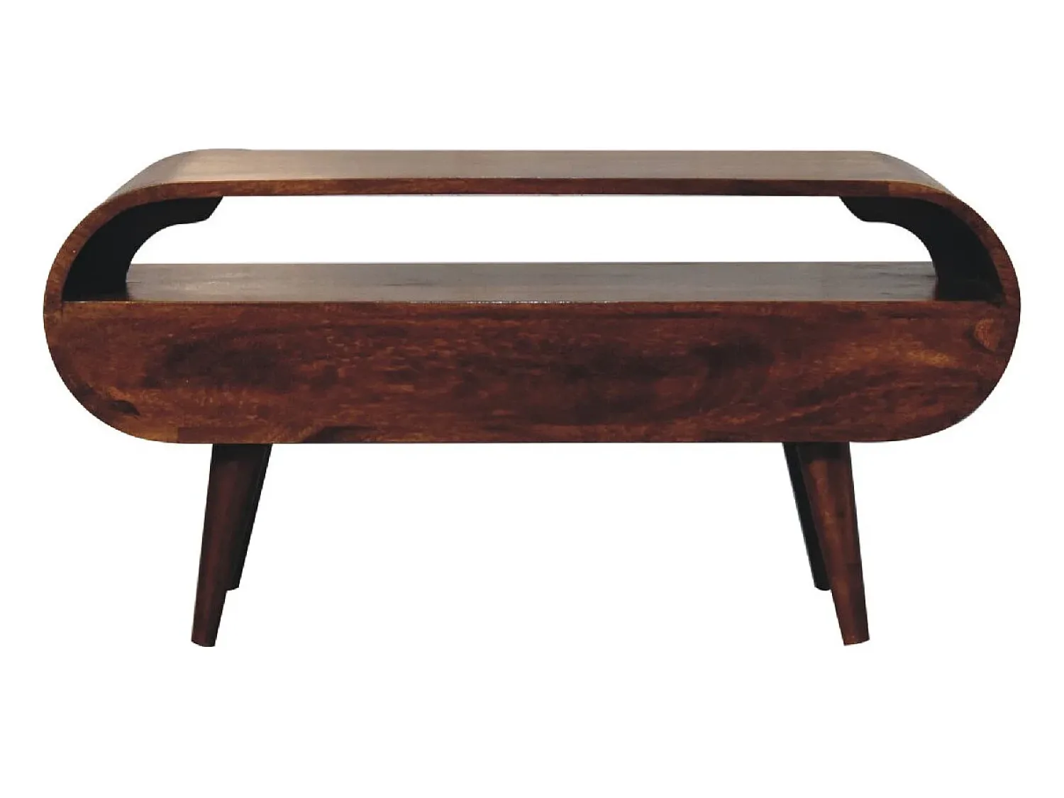Móvel De Tv* Móvel de TV circular Artisan Furniture em castanheiro, 2 gavetas, 1 prateleira aberta, castanho Castanho chocolate