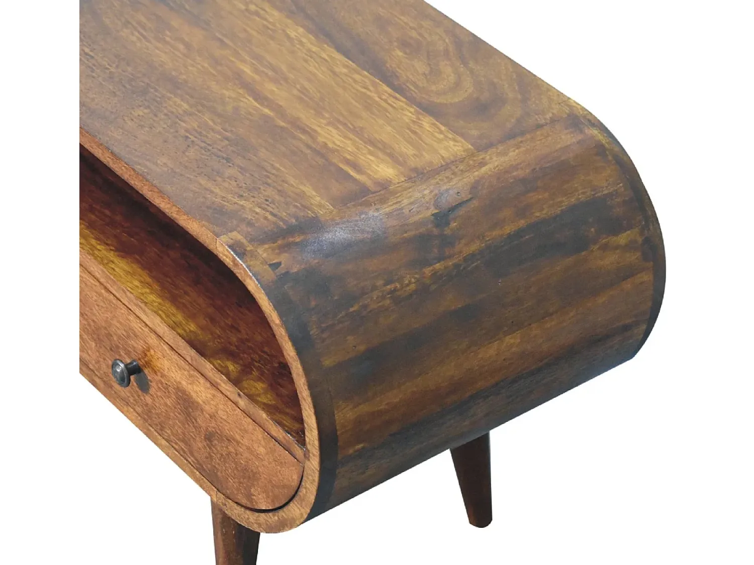 Móvel De Tv* Móvel de TV circular Artisan Furniture em castanheiro, 2 gavetas, 1 prateleira aberta, castanho Castanho chocolate