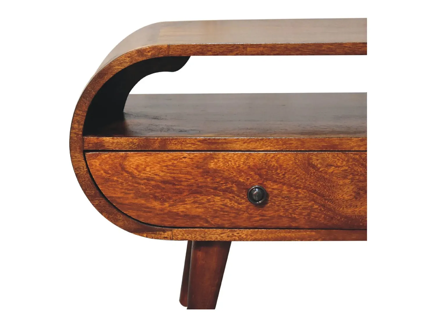 Móvel De Tv* Móvel de TV circular Artisan Furniture em castanheiro, 2 gavetas, 1 prateleira aberta, castanho Castanho chocolate