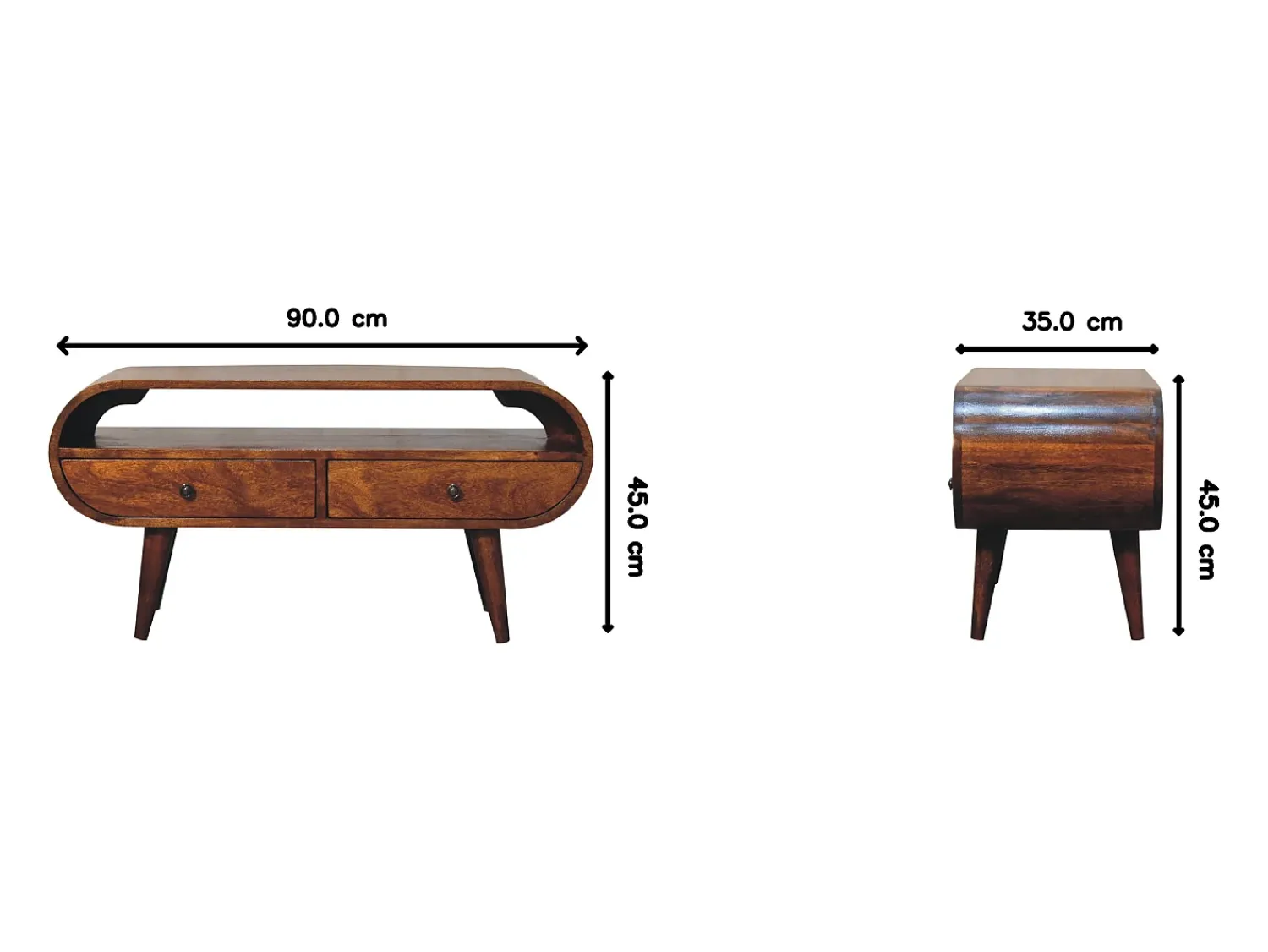Móvel De Tv* Móvel de TV circular Artisan Furniture em castanheiro, 2 gavetas, 1 prateleira aberta, castanho Castanho chocolate