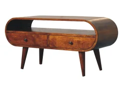 Móvel De Tv* Móvel de TV circular Artisan Furniture em castanheiro, 2 gavetas, 1 prateleira aberta, castanho Castanho chocolate