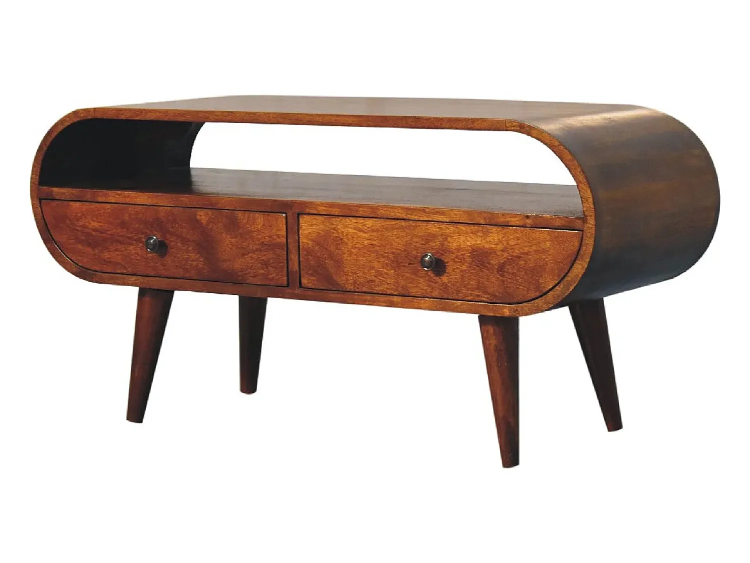 Móvel De Tv* Móvel de TV circular Artisan Furniture em castanheiro, 2 gavetas, 1 prateleira aberta, castanho Castanho chocolate