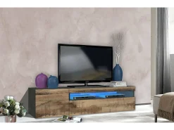 Dmora Móvel de TV Claudio, Aparador baixo de sala, Base de móvel de televisão, 100% Fabricado na Itália, 150x40h37 cm, Ardósia e Bordo, com luz LED^ Móvel De Tv