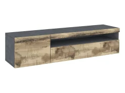 Dmora Móvel de TV Claudio, Aparador baixo de sala, Base de móvel de televisão, 100% Fabricado na Itália, 150x40h37 cm, Ardósia e Bordo, com luz LED^ Móvel De Tv
