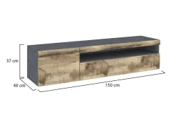 Dmora Móvel de TV Claudio, Aparador baixo de sala, Base de móvel de televisão, 100% Fabricado na Itália, 150x40h37 cm, Ardósia e Bordo, com luz LED^ Móvel De Tv