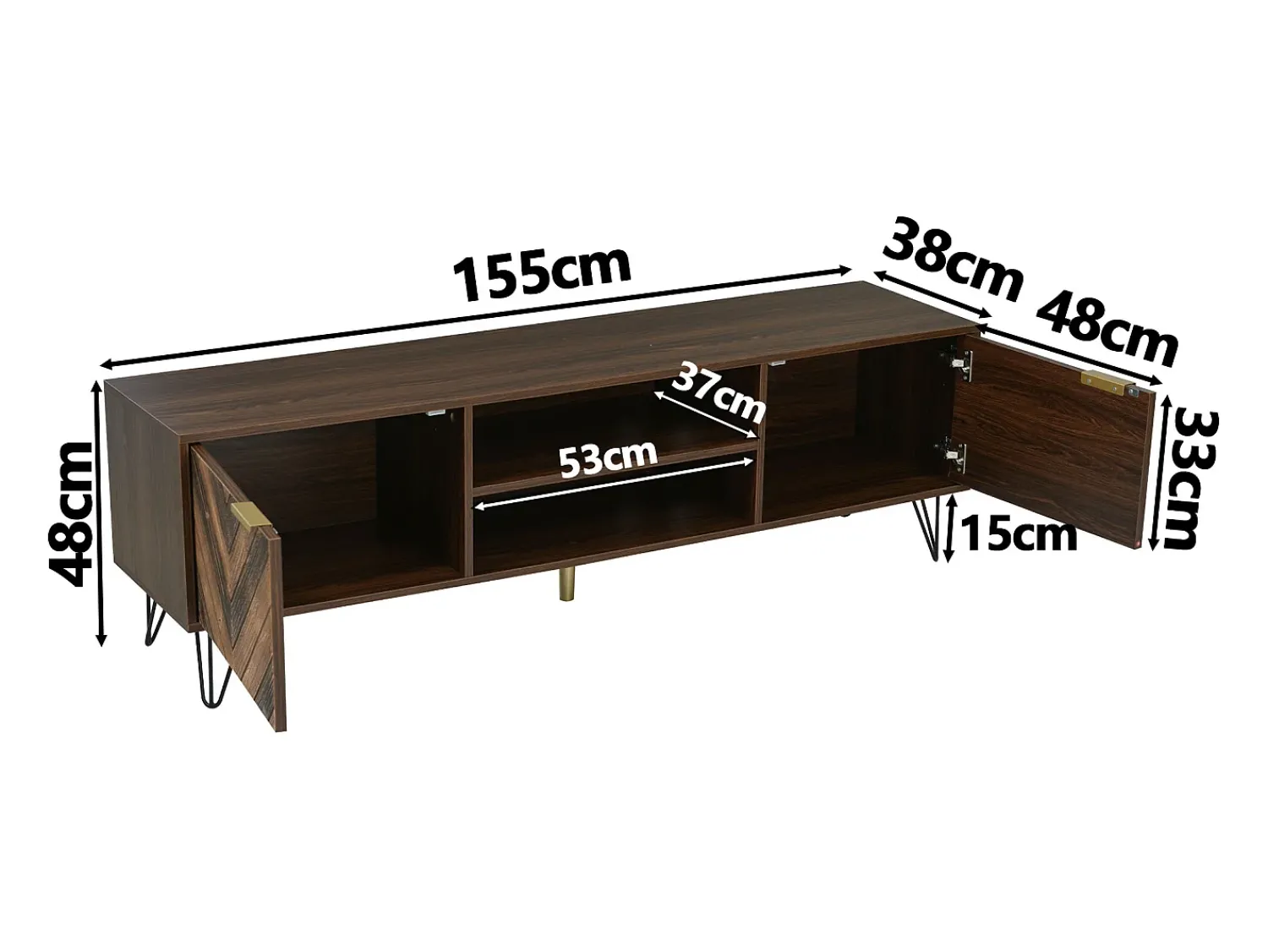 Móvel De Tv*ModernLuxe Móvel de TV 160cm - 2 compartimentos e 2 portas - folheado veio de madeira - painéis de partículas - Marrom Castanho