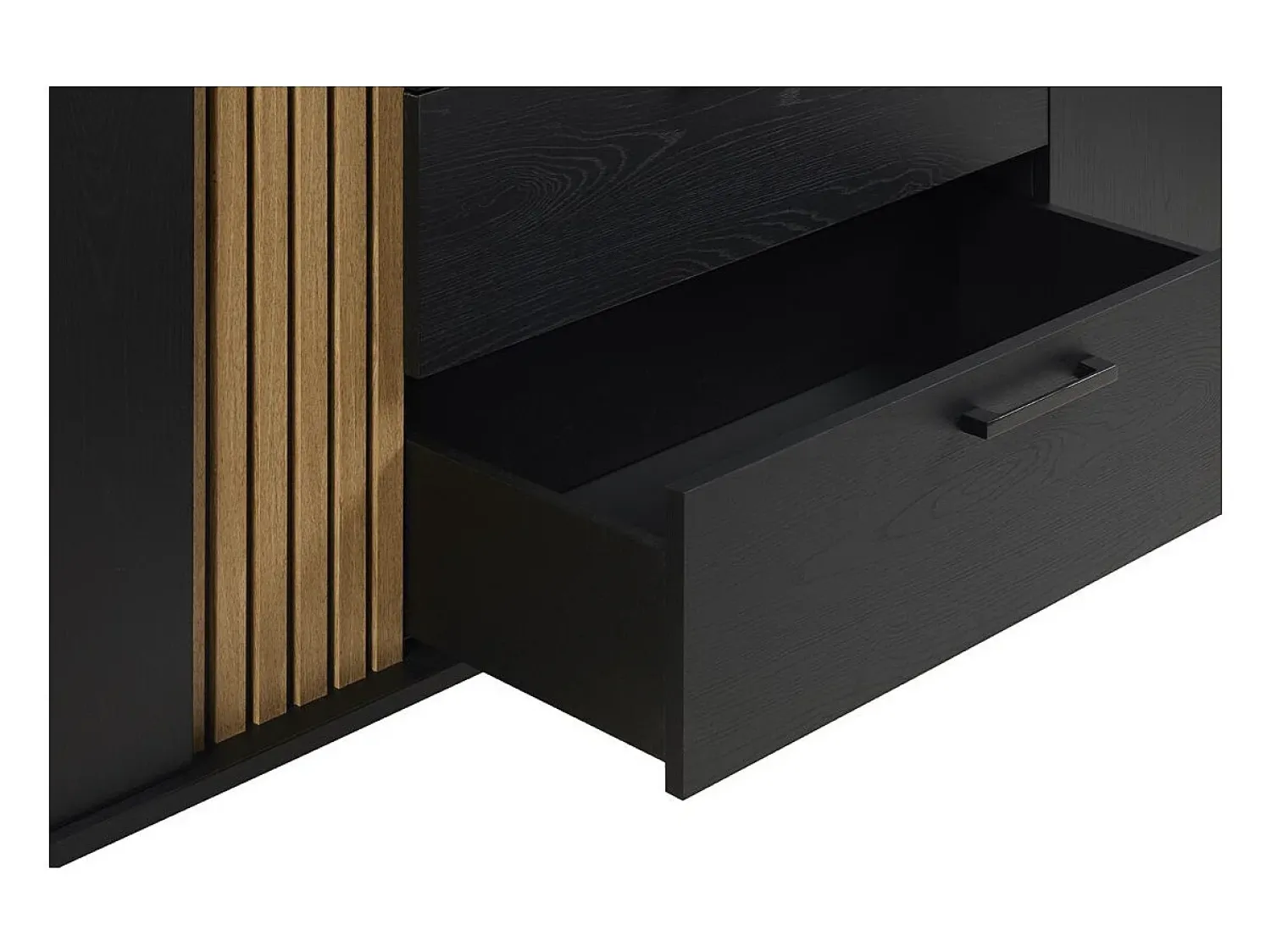 Meublorama Móvel de TV 165cm nas cores preto e carvalho com 2 portas e 1 nicho da coleção LOFT. Pés de metal.^ Móvel De Tv