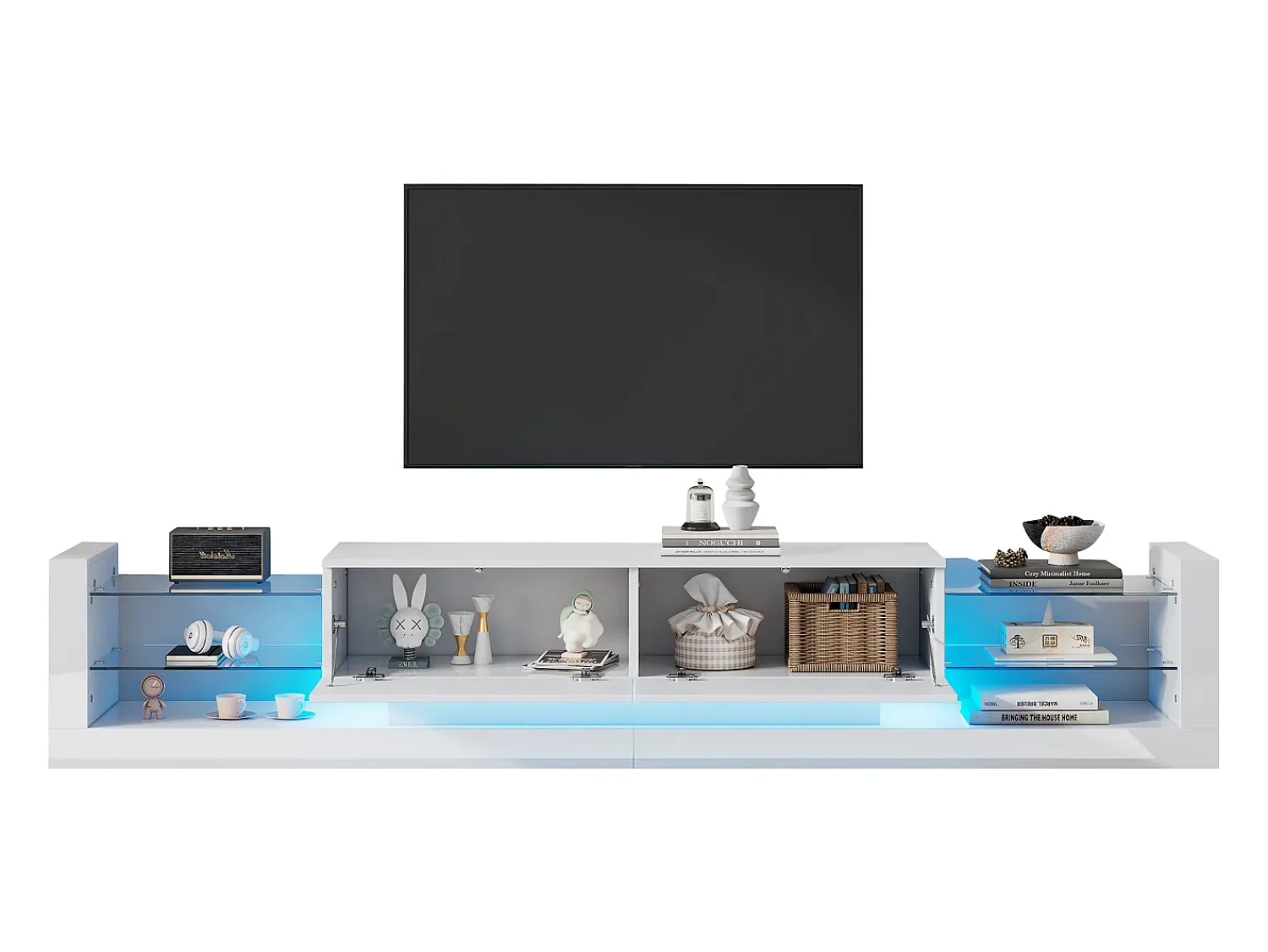Merax Móvel de TV com 2 gavetas dobráveis - 181 x 38 x 38 cm - LEDs - Aglomerado - brilhante^ Móvel De Tv