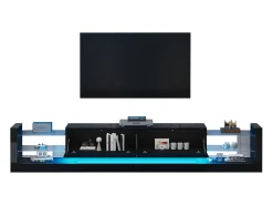 Móvel De Tv|Merax Móvel de TV com 2 gavetas dobráveis - 181 x 38 x 38 cm - LEDs - Aglomerado - brilhante Preto
