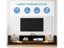 Móvel De Tv|Merax Móvel de TV com 2 gavetas dobráveis - 181 x 38 x 38 cm - LEDs - Aglomerado - brilhante Preto