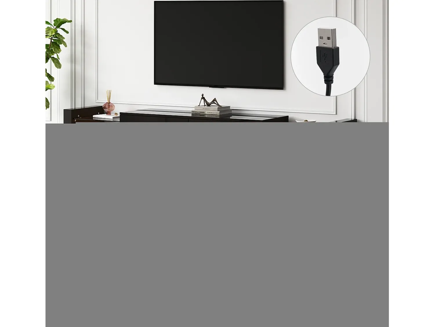 Móvel De Tv|Merax Móvel de TV com 2 gavetas dobráveis - 181 x 38 x 38 cm - LEDs - Aglomerado - brilhante Preto