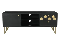 Vente-unique Móvel de TV com 1 porta, 2 gavetas e 2 nichos madeira de mangueira e dourado BELORI^ Móvel De Tv