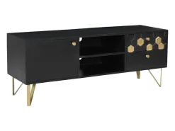Vente-unique Móvel de TV com 1 porta, 2 gavetas e 2 nichos madeira de mangueira e dourado BELORI^ Móvel De Tv