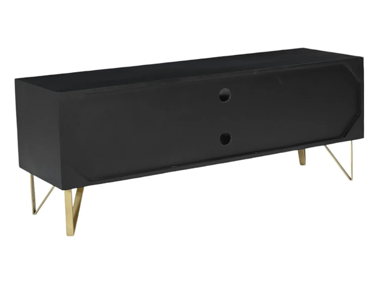 Vente-unique Móvel de TV com 1 porta, 2 gavetas e 2 nichos madeira de mangueira e dourado BELORI^ Móvel De Tv