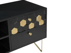 Vente-unique Móvel de TV com 1 porta, 2 gavetas e 2 nichos madeira de mangueira e dourado BELORI^ Móvel De Tv