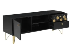 Vente-unique Móvel de TV com 1 porta, 2 gavetas e 2 nichos madeira de mangueira e dourado BELORI^ Móvel De Tv