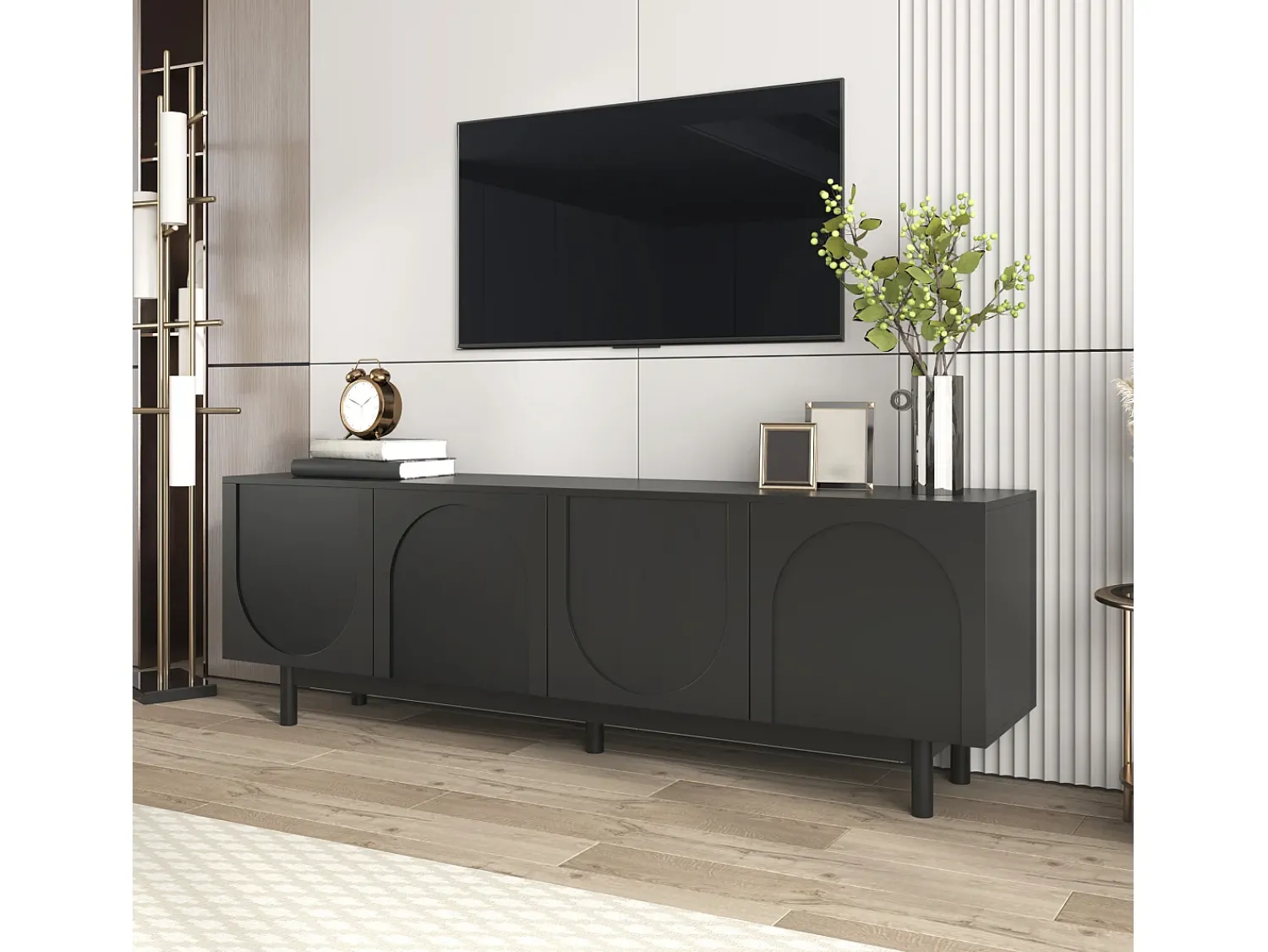 New Merax Móvel de TV com 4 portas - 175 x 38 x 56 cm - MDF e aglomerado - para sala - Preto