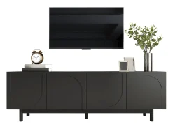 New Merax Móvel de TV com 4 portas - 175 x 38 x 56 cm - MDF e aglomerado - para sala - Preto