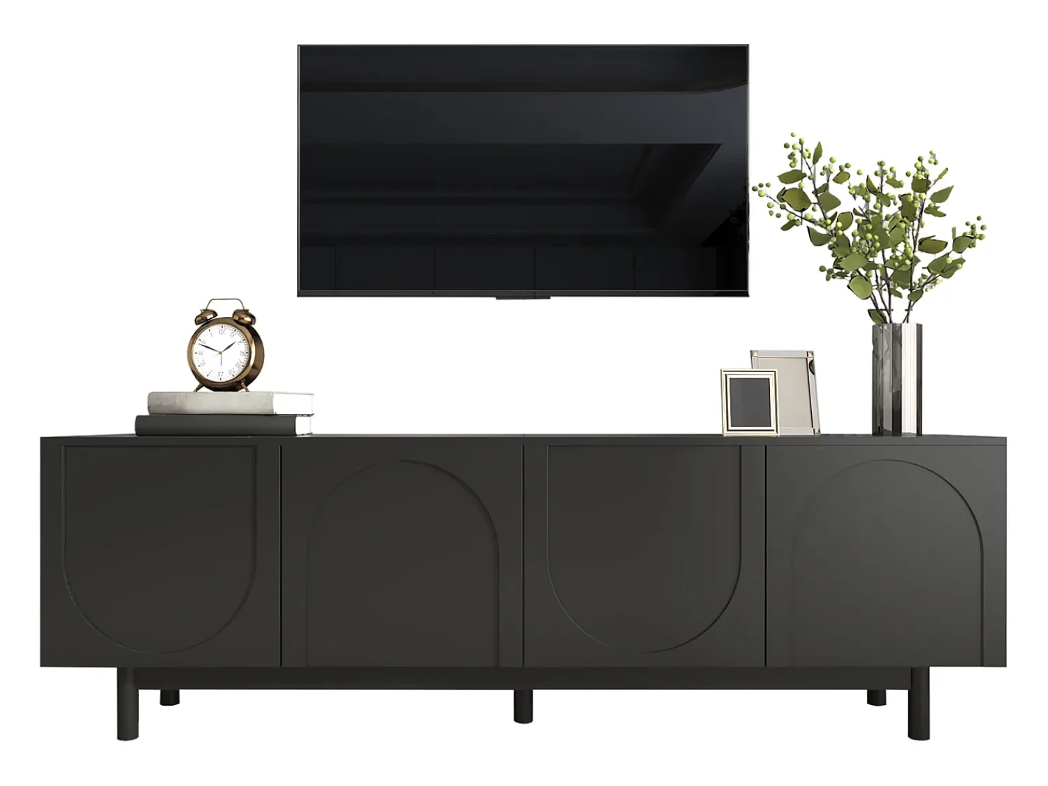 New Merax Móvel de TV com 4 portas - 175 x 38 x 56 cm - MDF e aglomerado - para sala - Preto