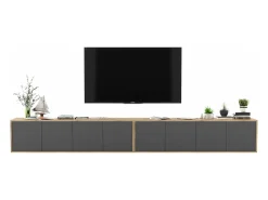 Móvel De Tv| Móvel de TV com 8 portas - corpo carvalho wotan frentes grafite mate - 300 cm Cinzento