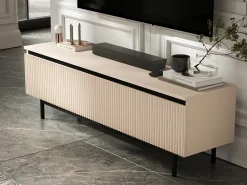 Sale Móvel de TV com 2 portas - Corpo Caxemira mate, frentes ranhuradas Caxemira mate - Estrutura em metal preto, 140 cm Bege