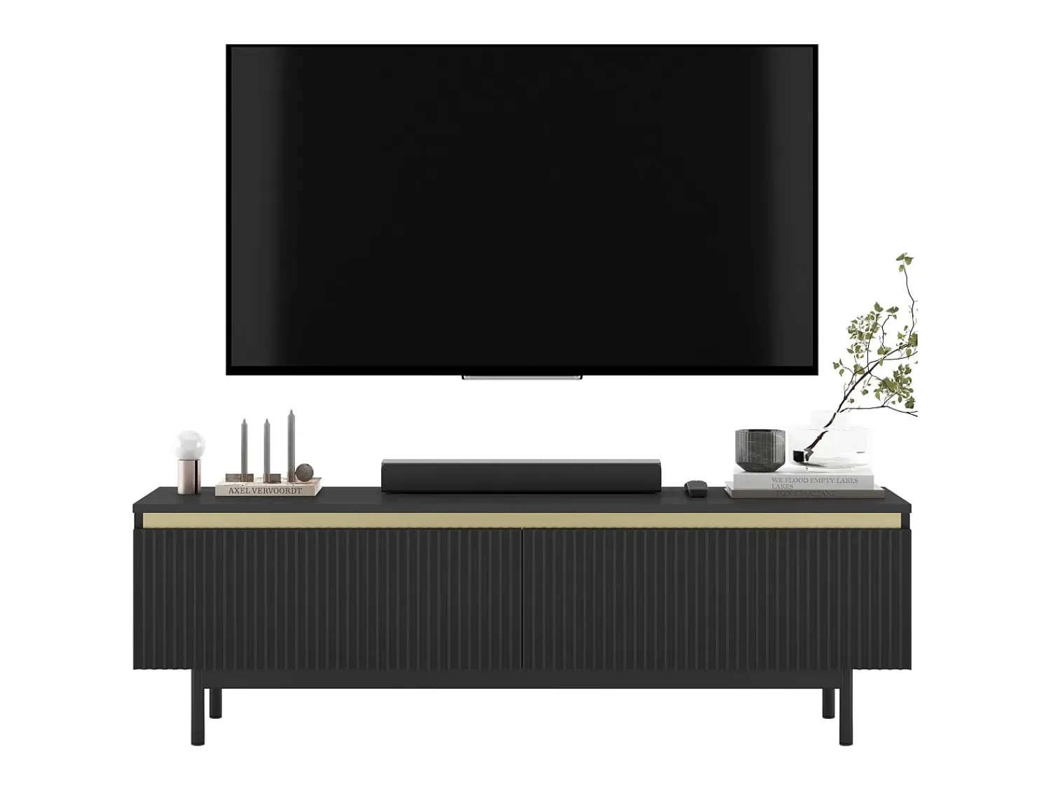 Móvel De Tv* Móvel de TV com 2 portas - Corpo mate, frentes ranhuradas mate - Estrutura em metal , 140 cm Preto