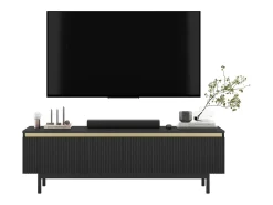 Móvel De Tv* Móvel de TV com 2 portas - Corpo mate, frentes ranhuradas mate - Estrutura em metal , 140 cm Preto