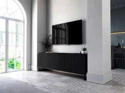 Móvel de TV com 4 portas – Corpo mate, frentes caneladas mate – 150 cm, estrutura em metal^ Móvel De Tv