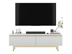 Móvel De Tv* Móvel de TV com 2 portas - Corpo mate, frentes ranhuradas mate - Estrutura em metal dourado, 140 cm Branco