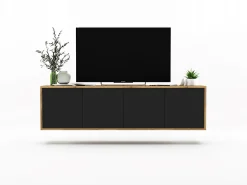 Móvel de TV com 4 portas - corpo carvalho wotan frentes mate - 150 cm^ Móvel De Tv