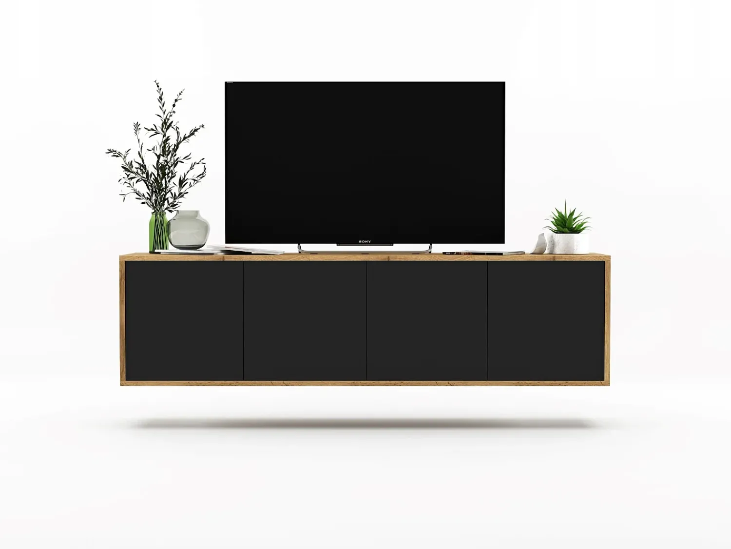 Móvel de TV com 4 portas - corpo carvalho wotan frentes mate - 150 cm^ Móvel De Tv