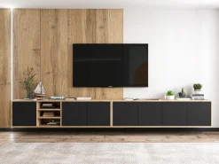 Móvel de TV com 4 portas - corpo carvalho wotan frentes mate - 150 cm^ Móvel De Tv