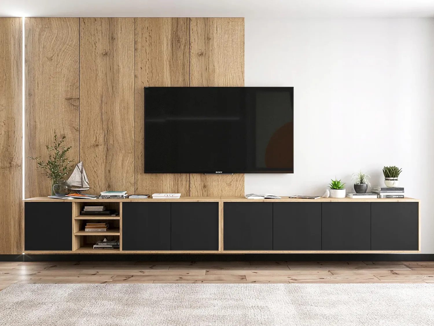 Móvel de TV com 4 portas - corpo carvalho wotan frentes mate - 150 cm^ Móvel De Tv