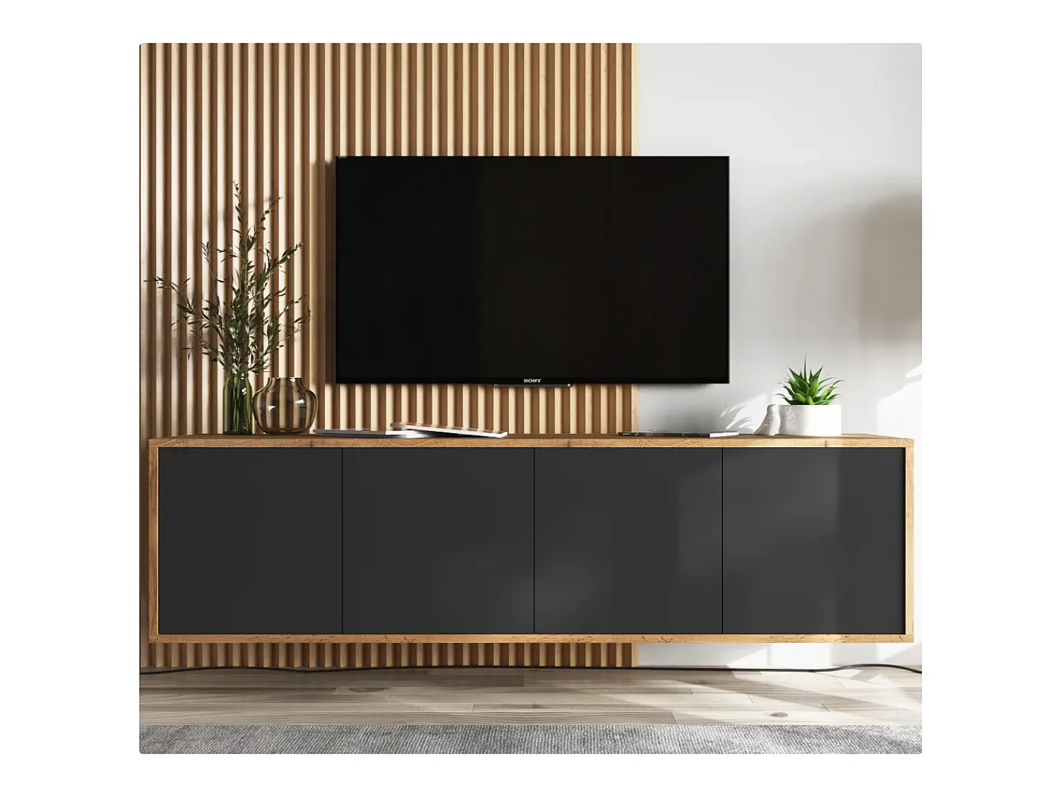 Móvel de TV com 4 portas - corpo carvalho wotan frentes mate - 150 cm^ Móvel De Tv