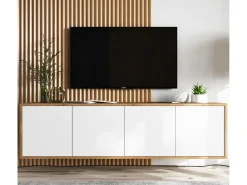 Móvel De Tv* Móvel de TV com 4 portas - corpo carvalho wotan frentes mate - 150 cm Branco