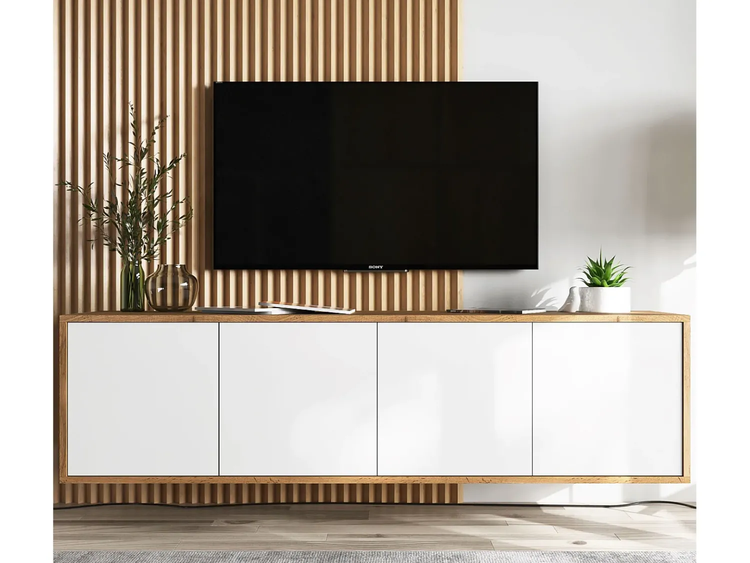 Móvel De Tv* Móvel de TV com 4 portas - corpo carvalho wotan frentes mate - 150 cm Branco