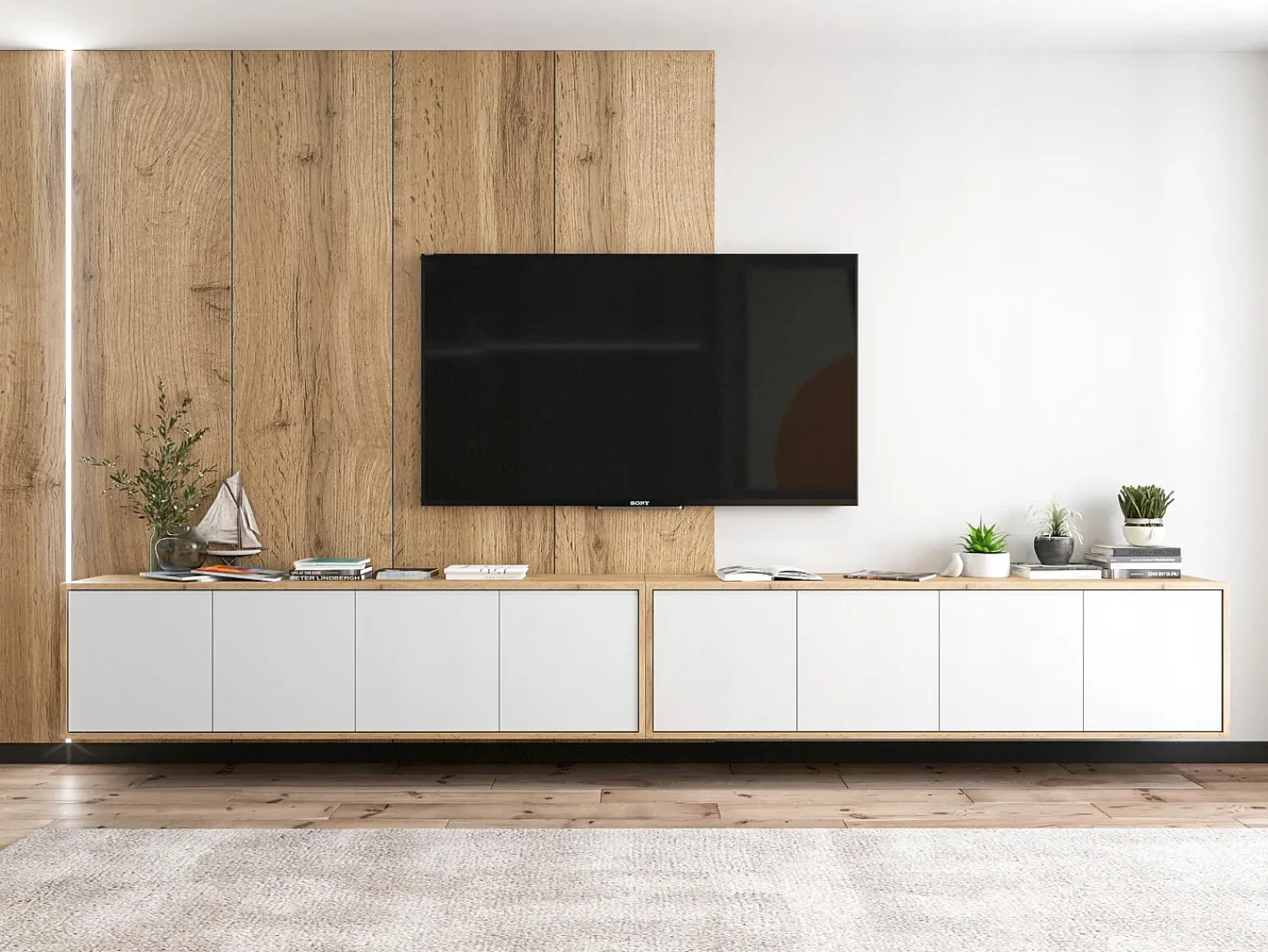 Móvel De Tv* Móvel de TV com 4 portas - corpo carvalho wotan frentes mate - 150 cm Branco