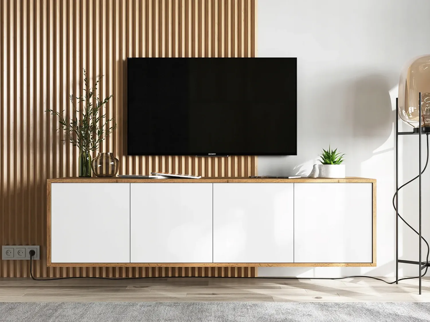 Móvel De Tv* Móvel de TV com 4 portas - corpo carvalho wotan frentes mate - 150 cm Branco