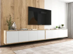 Móvel De Tv* Móvel de TV com 4 portas - corpo carvalho wotan frentes mate - 150 cm Branco