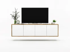 Móvel De Tv* Móvel de TV com 4 portas - corpo carvalho wotan frentes mate - 150 cm Branco