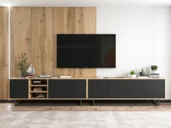 Best Móvel de TV com 4 portas - corpo carvalho wotan frentes mate - 150 cm, estrutura metálica Preto
