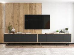 Best Móvel de TV com 4 portas - corpo carvalho wotan frentes mate - 150 cm, estrutura metálica Preto