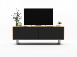 Best Móvel de TV com 4 portas - corpo carvalho wotan frentes mate - 150 cm, estrutura metálica Preto