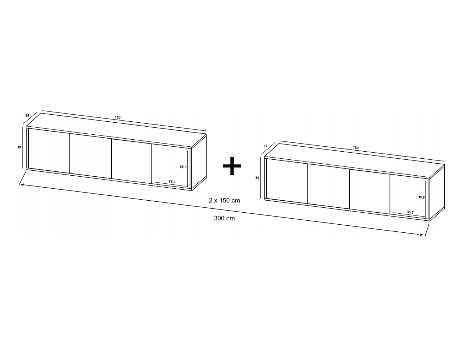 Móvel De Tv| Móvel de TV com 8 portas - corpo carvalho wotan frentes mate - 300 cm Branco