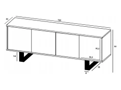 New Móvel de TV com 4 portas - corpo carvalho wotan frentes mate - 150 cm, pés de metal Branco