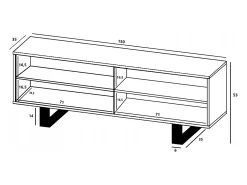 New Móvel de TV com 4 portas - corpo carvalho wotan frentes mate - 150 cm, pés de metal Branco