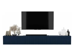 Móvel De Tv| Móvel de TV com 8 portas – Corpo -marinho mate, frentes ranhuradas -marinho mate – 300 cm Azul