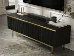 Móvel de TV com 2 portas - Corpo mate, frentes ranhuradas mate - Estrutura em metal dourado, 140 cm^ Móvel De Tv