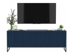 Móvel De Tv* Móvel de TV com 4 portas – Corpo marinho mate, frentes caneladas marinho mate – 150 cm, estrutura em metal preto Azul